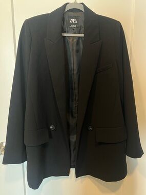 Zara Black Double Breasted Blazer Size L